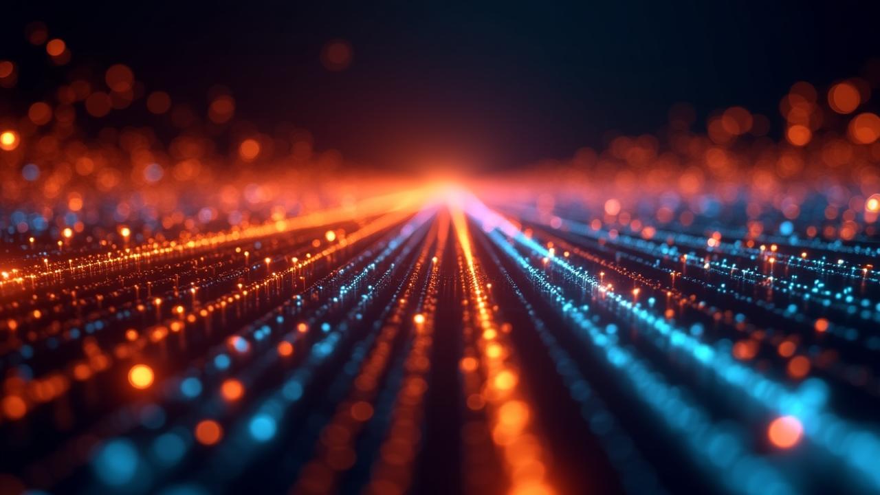 Abstract visualization of a complex workflow being streamlined by glowing fiber optic lines